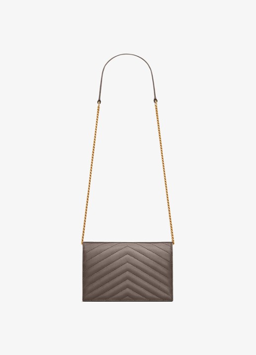 Saint Laurent Cassandre Envelope clutch van lamsleer met afneembare schouderriem - achterkant grijs