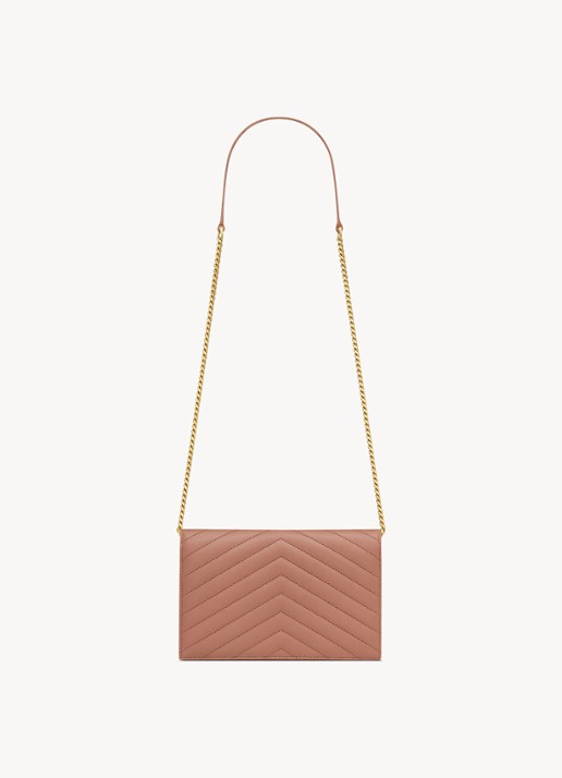 Saint Laurent Cassandre Envelope portemonnee van lamsleer met afneembare schouderriem - achterkant 6 oudroze