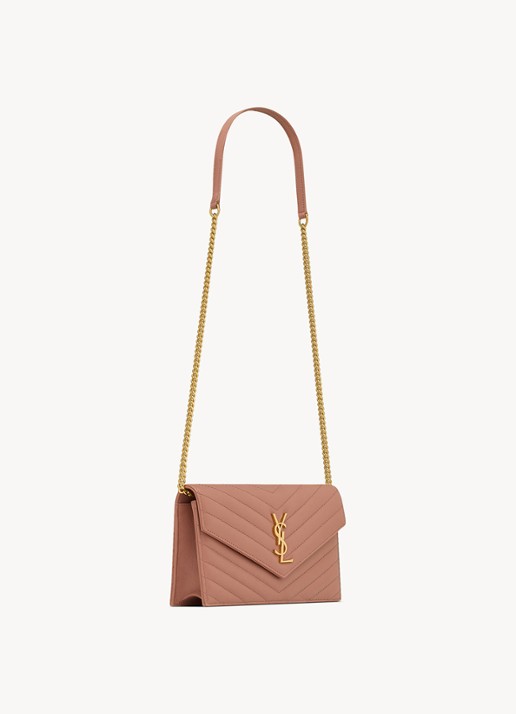 Saint Laurent Cassandre Envelope portemonnee van lamsleer met afneembare schouderriem - detail 3 oudroze