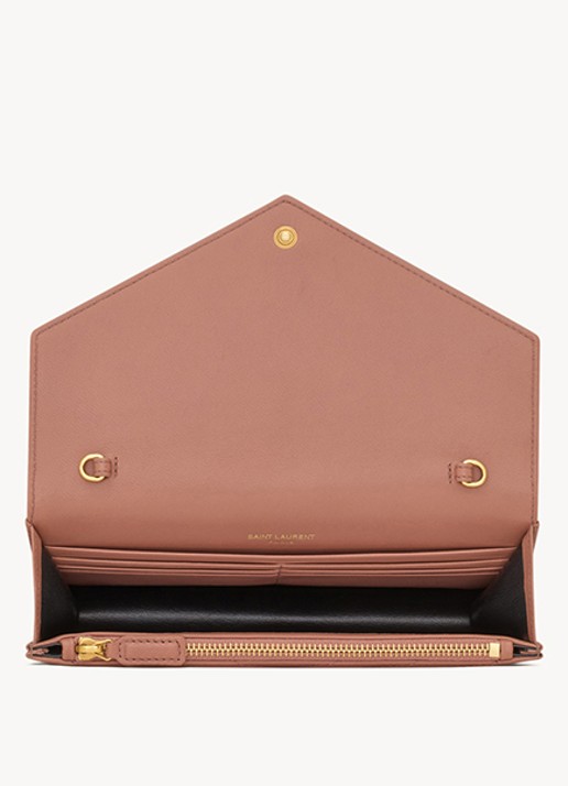 Saint Laurent Cassandre Envelope portemonnee van lamsleer met afneembare schouderriem - detail 5 oudroze