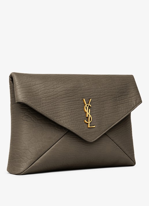 Saint Laurent Cassandre Large clutch van lamsleer - detail 5 bronsgroen