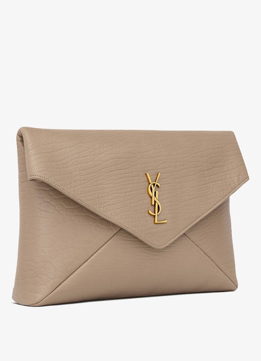Saint Laurent Cassandre Large clutch van lamsleer - detail 3 lichtbruin