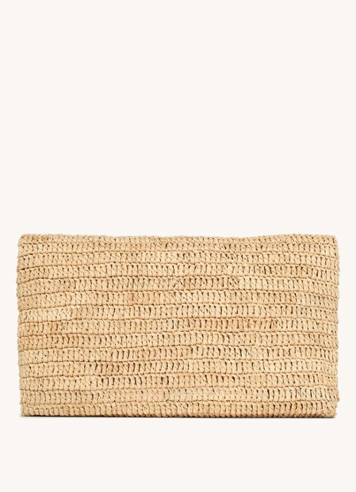 Saint Laurent Cassandre Large clutch van raffia - achterkant 2 beige