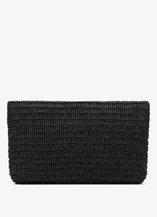 Saint Laurent Cassandre Large clutch van raffia - achterkant zwart