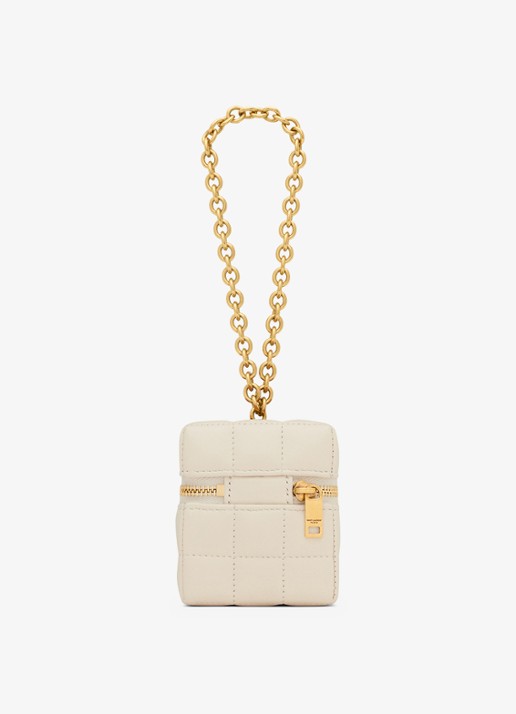 Saint Laurent Cassandre Matelassé Carré Mini Cube handtas van lamsleer - achterkant 6 gebroken wit