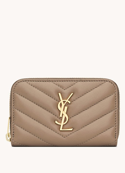 Saint Laurent Cassandre Matelassé portemonnee van quilted lamsleer - voorkant zand