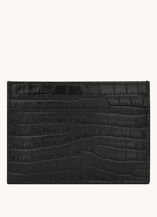 Saint Laurent Cassandre pasjeshouder van kalfsleer met crocostructuur - detail zwart