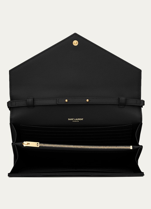 Saint Laurent Cassandre portemonnee van kalfsleer met afneembare schouderriem - detail 5 zwart