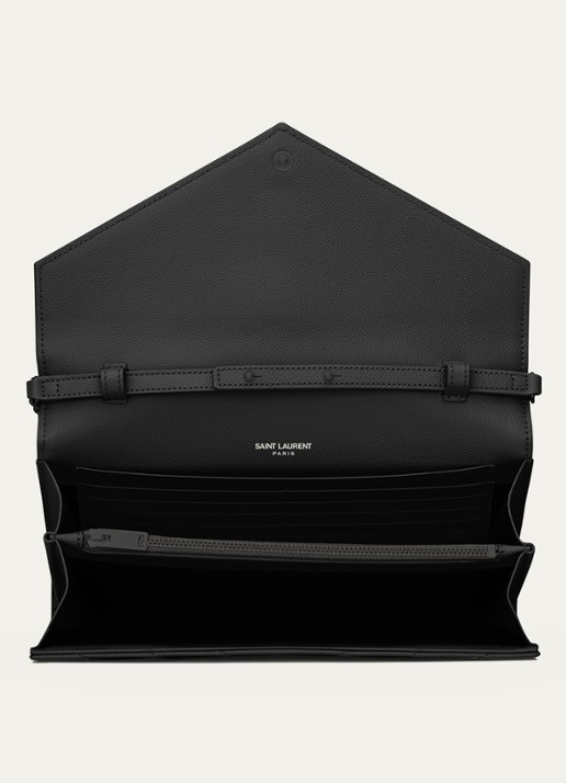 Saint Laurent Cassandre portemonnee van kalfsleer met afneembare schouderriem - detail 4 zwart