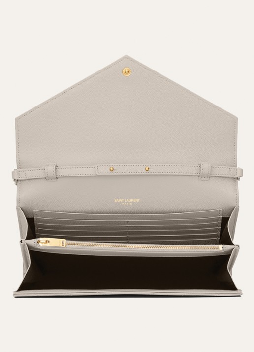 Saint Laurent Cassandre portemonnee van kalfsleer met afneembare schouderriem - detail 4 grijs