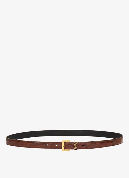 Saint Laurent Cassandre riem van kalfsleer met crocostructuur - voorkant 2 bruin
