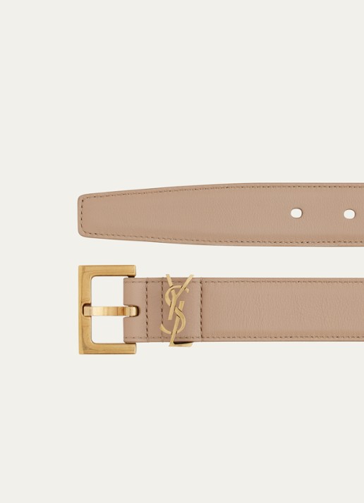 Saint Laurent Cassandre riem van kalfsleer - detail lichtbruin