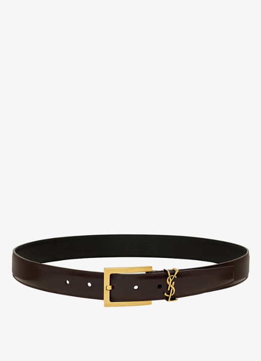 Saint Laurent Cassandre riem van kalfsleer - detail donkerbruin