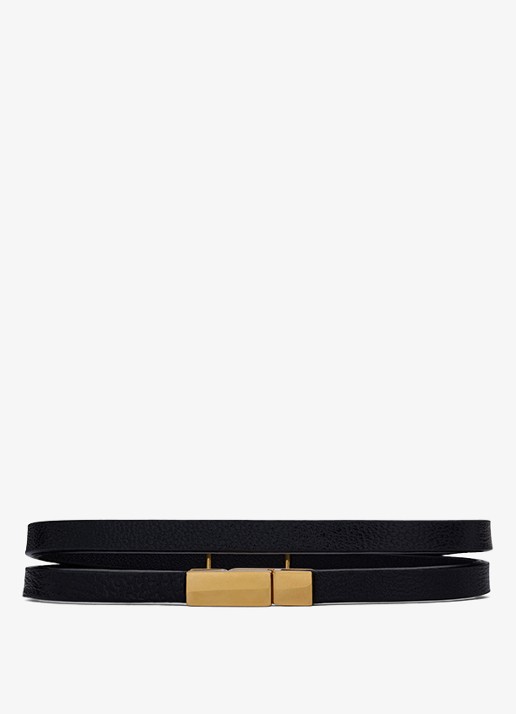 Saint Laurent Cassandre wikkelarmband van kalfsleer met logo - detail 2 zwart