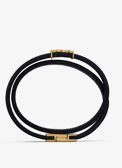 Saint Laurent Cassandre wikkelarmband van kalfsleer met logo - detail 3 zwart