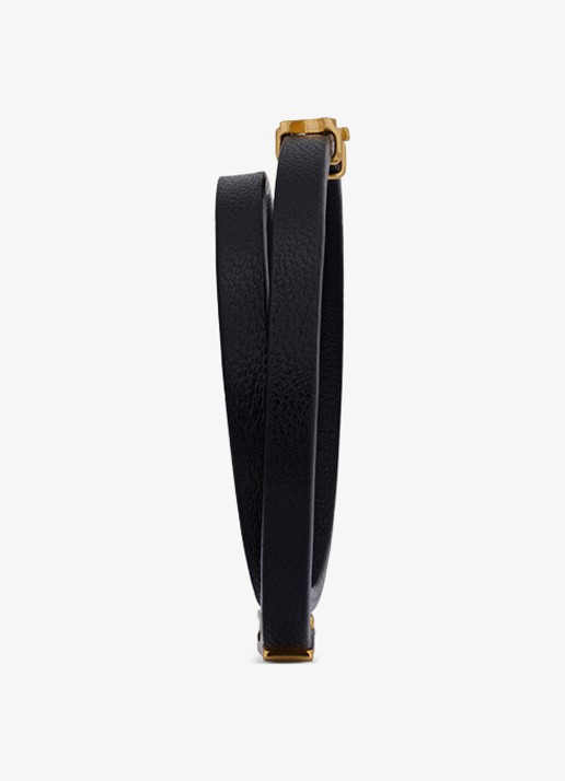 Saint Laurent Cassandre wikkelarmband van kalfsleer met logo - detail 4 zwart