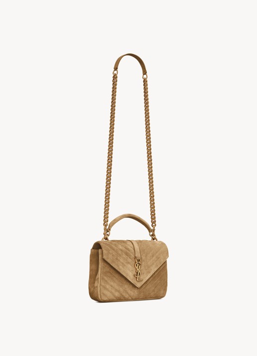 Saint Laurent College Medium crossbodytas van kalfssuède - detail 2 beige