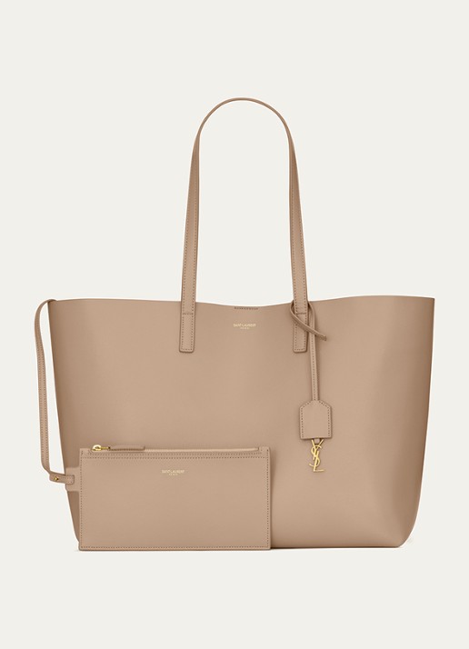 Saint Laurent E/W shopper van kalfsleer - achterkant 2 beige