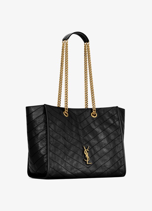 Saint Laurent Eastwest Niki shopper van kalfsleer - detail zwart