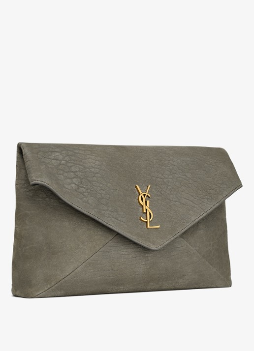 Saint Laurent Envelope Large clutch van lamsleer - detail 2 grijs