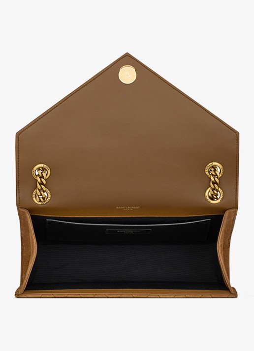 Saint Laurent Envelope Medium schoudertas van kalfssuède - detail 5 bruin