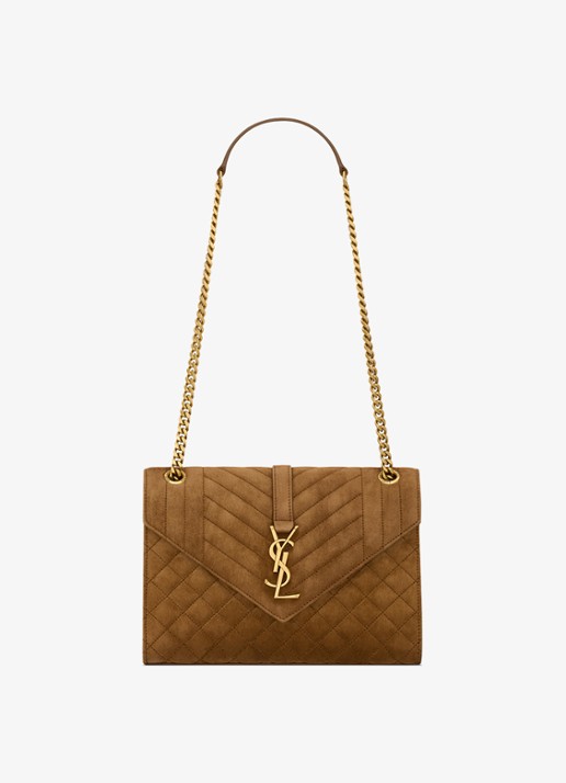 Saint Laurent Envelope Medium schoudertas van kalfssuède - voorkant bruin