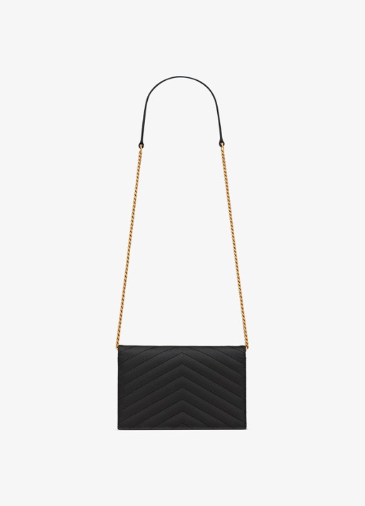 Saint Laurent Envelope portemonnee van kalfsleer met afneembare schouderriem - achterkant zwart