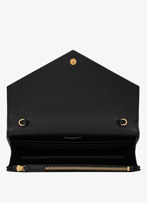 Saint Laurent Envelope portemonnee van kalfsleer met afneembare schouderriem - detail 5 zwart
