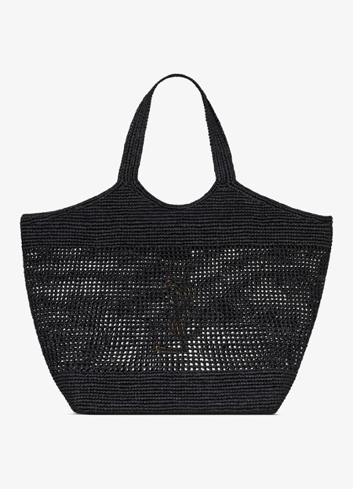 Saint Laurent Icare Maxi shopper van raffia - achterkant zwart