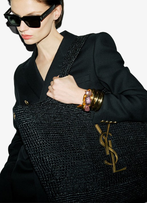 Saint Laurent Icare Maxi shopper van raffia - detail 4 zwart
