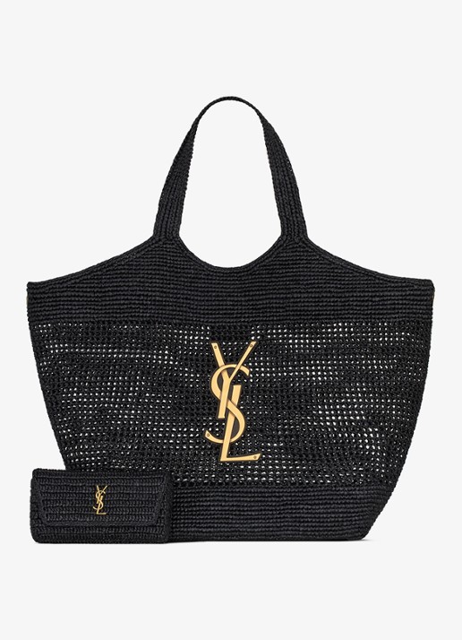 Saint Laurent Icare Maxi shopper van raffia - detail 5 zwart