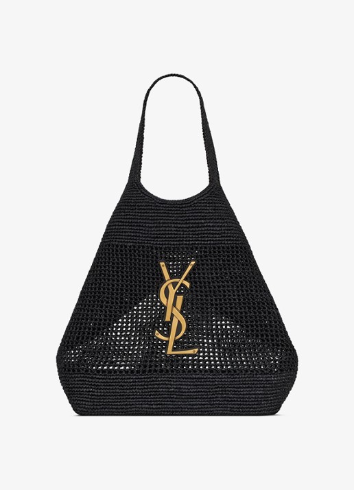 Saint Laurent Icare Maxi shopper van raffia - voorkant 3 zwart
