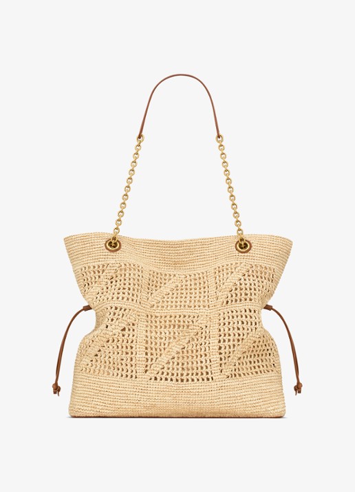 Saint Laurent Jamie shopper van raffia met leren details - achterkant 4 beige