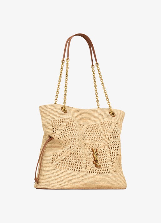 Saint Laurent Jamie shopper van raffia met leren details - detail 2 beige