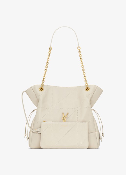 Saint Laurent Jamie Small shopper van lamsleer - detail 3 gebroken wit
