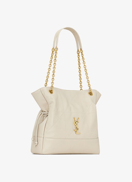 Saint Laurent Jamie Small shopper van lamsleer - detail 4 gebroken wit