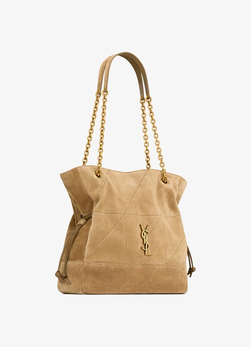 Saint Laurent Jamie Small shopper van lamssuède - detail 2 lichtbruin