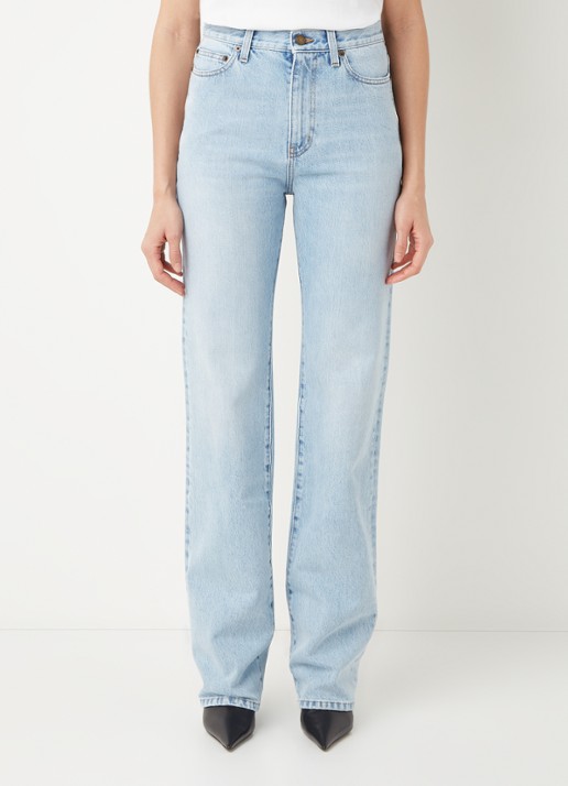 Saint Laurent Janice high waist straight leg jeans met lichte wassing - detail indigo