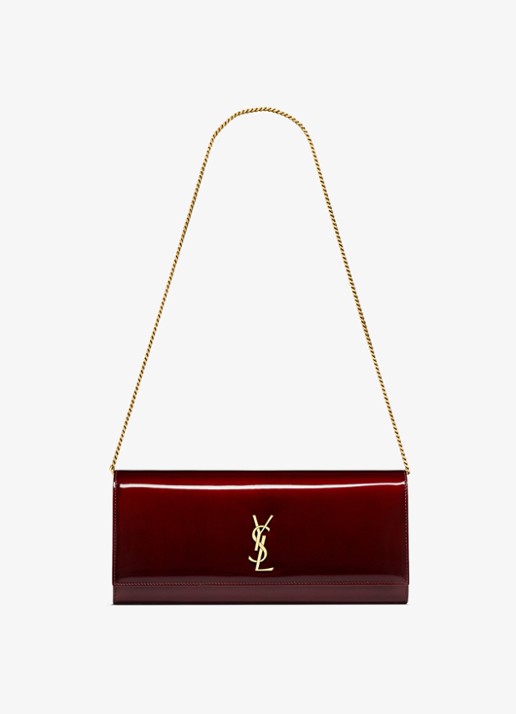 Saint Laurent Kate clutch van lakleer met afneembare schouderriem - voorkant 5 bordeauxrood
