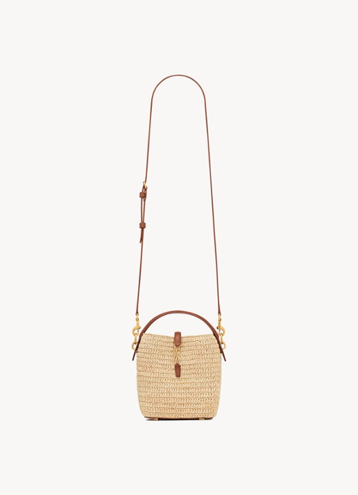 Saint Laurent Le 37 Mini handtas van raffia met kalfsleren details - detail beige