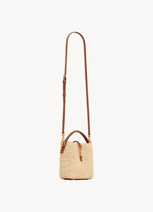 Saint Laurent Le 37 Mini handtas van raffia met kalfsleren details - detail 2 beige