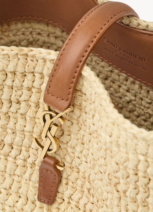 Saint Laurent Le 37 Mini handtas van raffia met kalfsleren details - detail 4 beige