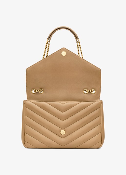 Saint Laurent Loulou Large schoudertas van lamsleer - detail lichtbruin