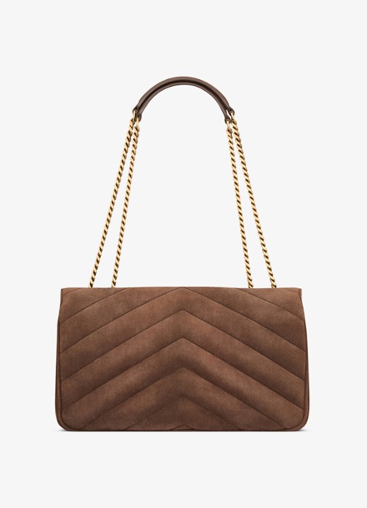 Saint Laurent Loulou Medium schoudertas van kalfssuède - achterkant bruin