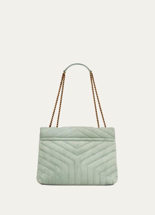 Saint Laurent Loulou Medium schoudertas van quilted kalfssuède - detail 2 mint