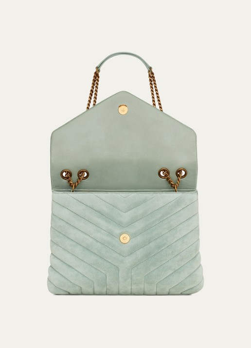 Saint Laurent Loulou Medium schoudertas van quilted kalfssuède - detail 4 mint