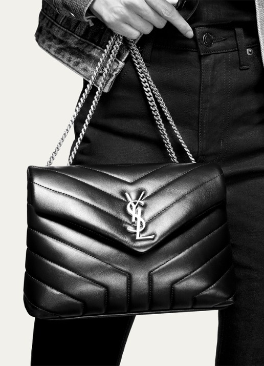 Saint Laurent Loulou Small schoudertas in zijdeblend met pailletten - detail zwart