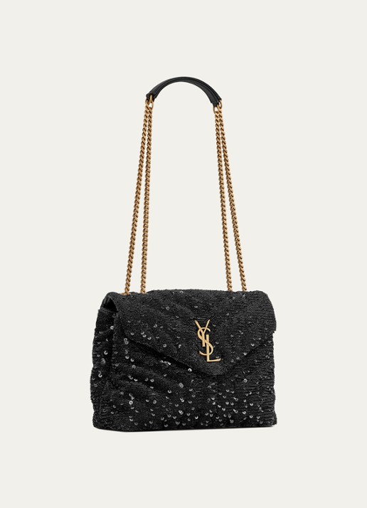 Saint Laurent Loulou Small schoudertas in zijdeblend met pailletten - detail 4 zwart