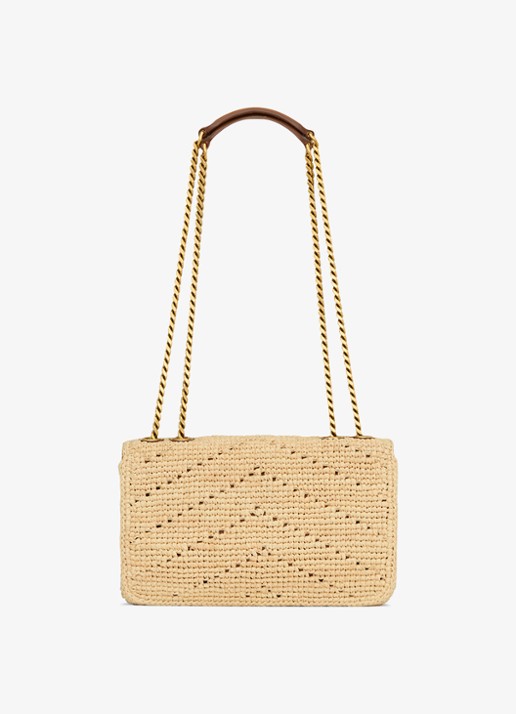 Saint Laurent Loulou Small schoudertas van raffia - achterkant 6 beige