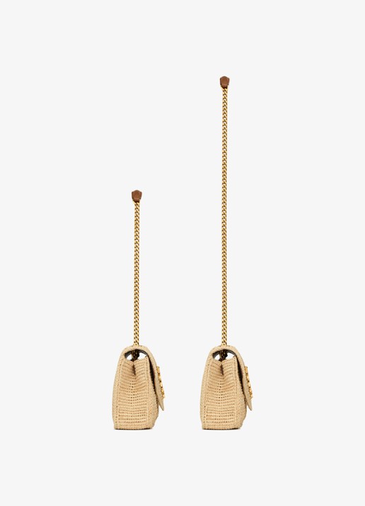Saint Laurent Loulou Small schoudertas van raffia - detail beige
